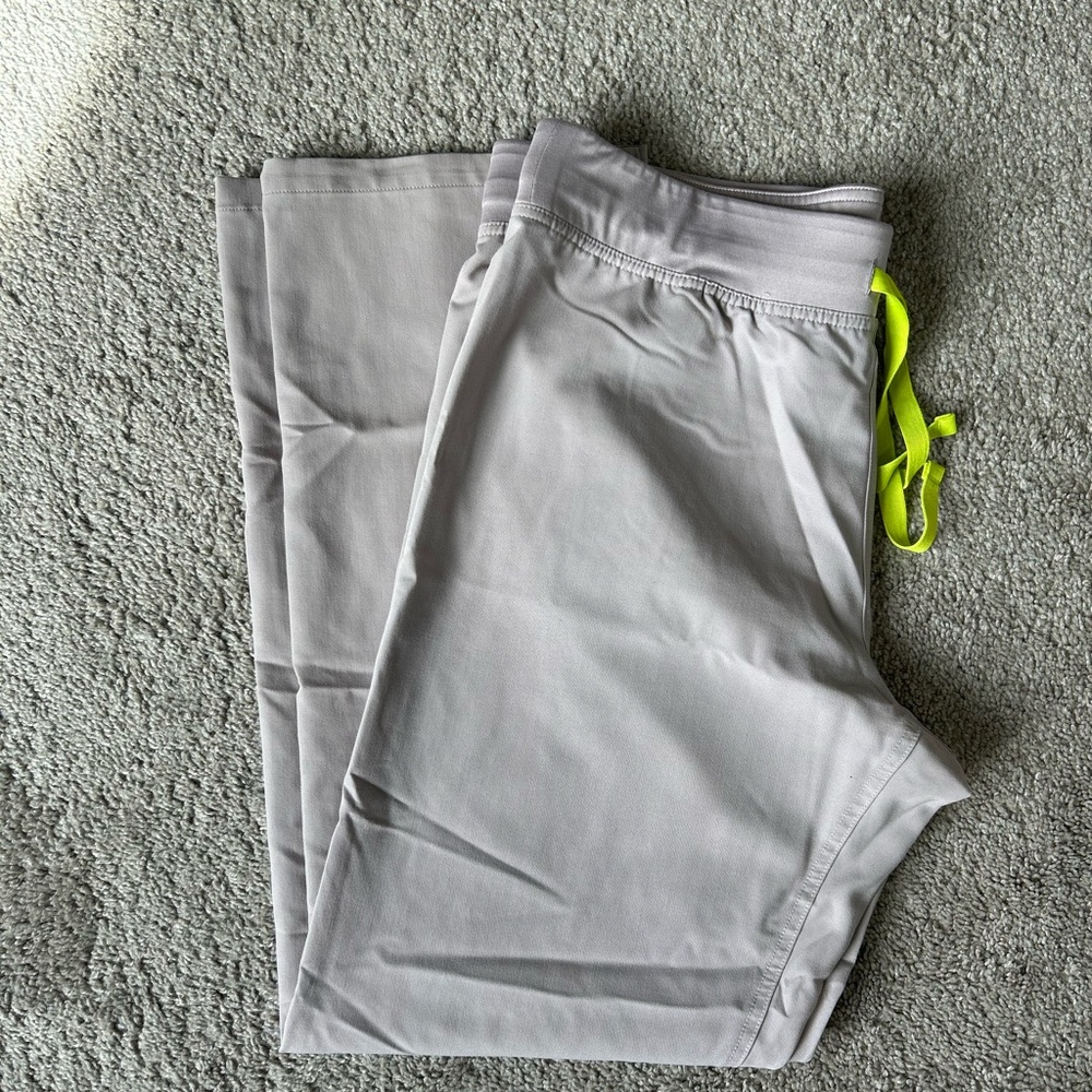 FIGS Gray Pants with Neon Yellow Drawstring